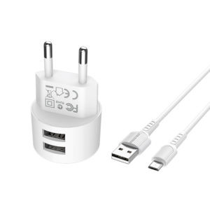 Incarcator retea cu cablu USB Type C 2.4 A, 2x USB, Borofone BA23A Alb
