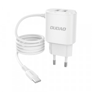 Incarcator Dudao cu cablu Type C + 2x USB wall charger with built-in USB Type C 12 W ALB