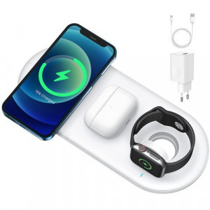 Incarcator Wireless iPhone Joyroom 20W 3in1 Qi wireless charger for AirPods phone / headphones + USB Type C cable with network adapter white