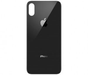 Sticla geam spate capac iPhone XS negru ( cu gaura camera mare)