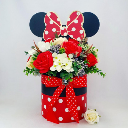 Aranjament flori de sapun in cutie "Minnie"- (cod 1683)