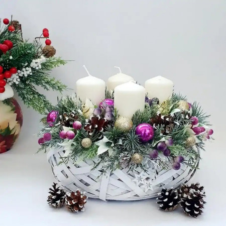 Aranjament de Advent - cos de ratan-lila/auriu (cod 1963)