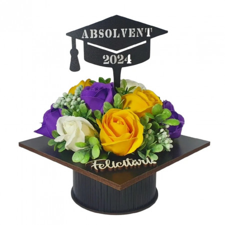 Aranjament floral "Absolvent 2024"-mov-galben (cod 2069)