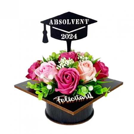 Aranjament floral "Absolvent 2024"- roz (cod 2057)