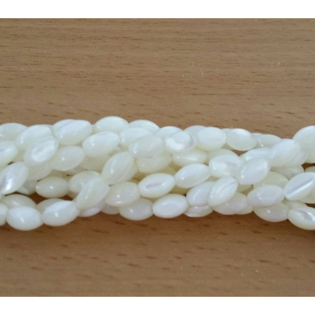 Margele de sidef albe, bob de orez 5*8 mm