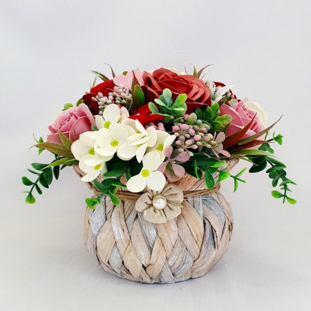 Aranjament flori de sapun- cos rustic (cod 1707)