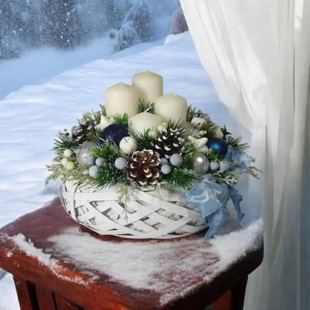 Aranjament pentru Advent 2024 -albastru/argintiu (cod 2127)