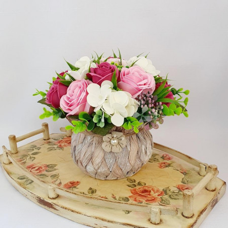 Cos rustic cu flori de sapun (cod 1847)