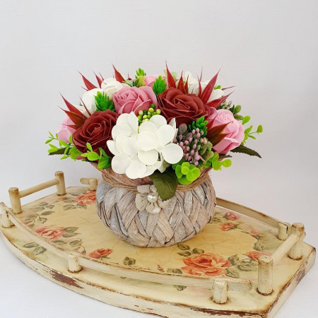 Cos rustic cu flori de sapun (cod 1849)