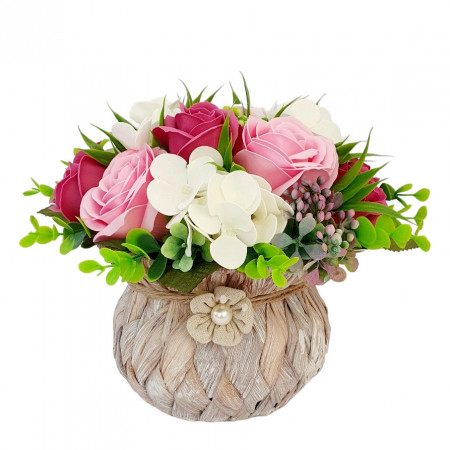 Cos rustic cu flori de sapun (cod 1850)