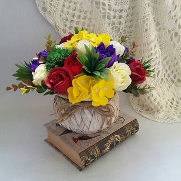 Aranjament flori de sapun- cos rustic (cod 1142)