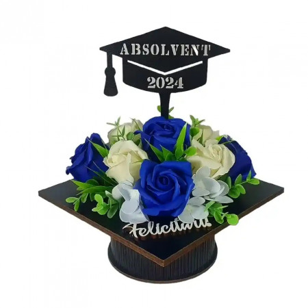 Aranjament floral "Absolvent 2024"-albastru/alb (cod 2058)