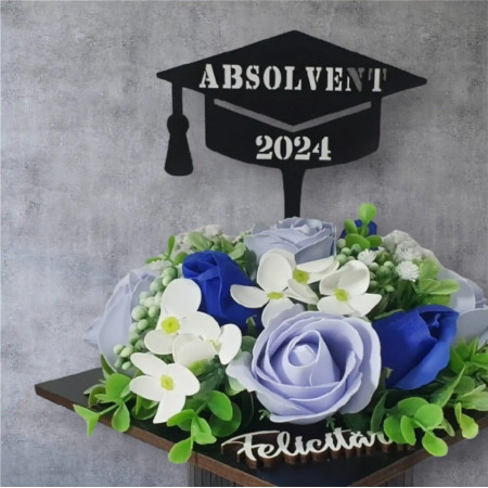 Aranjament floral "Absolvent 2024"-albastru/alb (cod 2073)