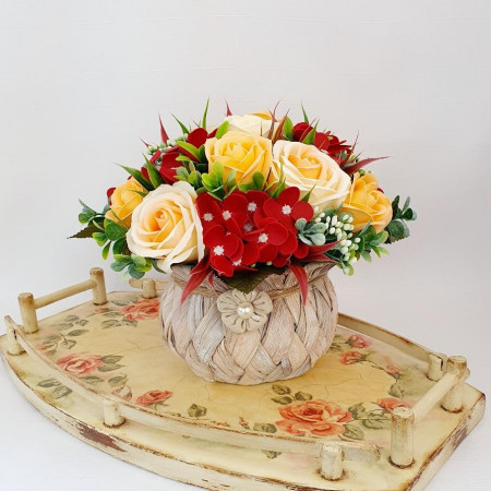 Cos rustic cu flori de sapun (cod 1848)