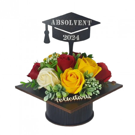 Aranjament floral "Absolvent 2024"-grena-galben (cod 2068)