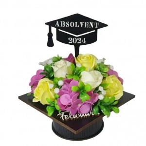 Aranjament floral "Absolvent 2024"-galben/violet (cod 2075).5