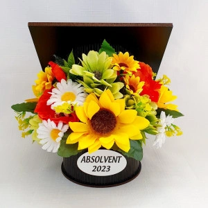 Aranjament floral cutie toca- floarea soarelui(cod 1883)