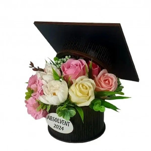 Aranjament floral cutie toca- roz /crem(cod 2061)poza 5