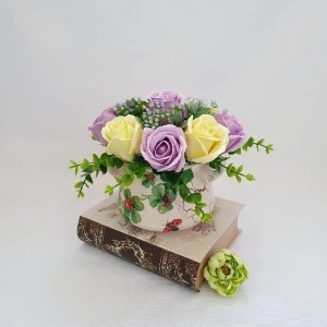 Aranjament floral-lila si galben "Trifoi si buburuze" (cod 1486) 3003