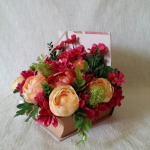 Aranjament flori artificiale-cutie tip carte (cod 1036) - Img 2