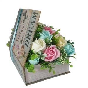 Aranjament flori de sapun -cutie carte (cod 2265)poza5