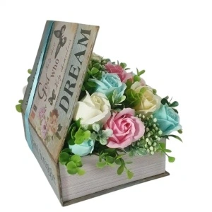 Aranjament flori de sapun -cutie carte (cod 2265)poza5