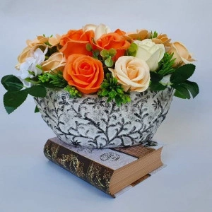 Aranjament flori de sapun-orange, somon, alb (cod 1190)