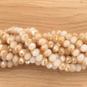 Margele de sticla, rondel alb cu insertii aurii ,AB, opac,6x4mm - 10 buc