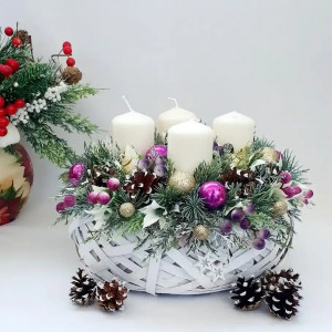 Aranjament de Advent - cos de ratan-lila/auriu (cod 1963)poza4