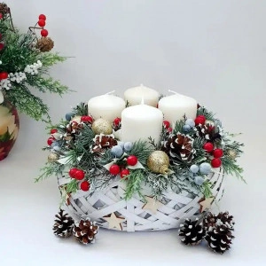 Aranjament de Advent - cos de ratan-ros/argintiu (cod 1965)poza3