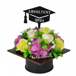 Aranjament floral "Absolvent 2024"-galben/violet (cod 2075).6