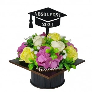 Aranjament floral "Absolvent 2024"-galben/violet (cod 2075).6