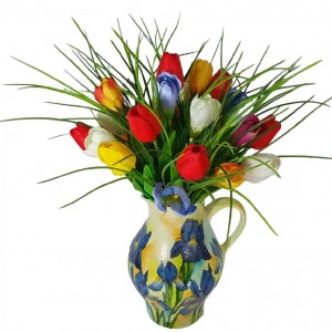 Aranjament floral cu lalele de silicon si crocus  (cod 2028) poza14