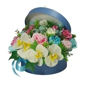 Aranjament floral cu trandafiri de sapun si orhidee (cod 2283) - Img 4