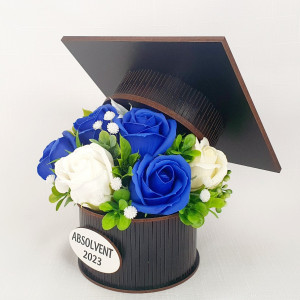 Aranjament floral cutie toca- albastru /crem(cod 1880) - Img 4