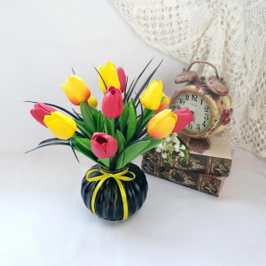Aranjament floral din lalele de silicon (cod 1640)1