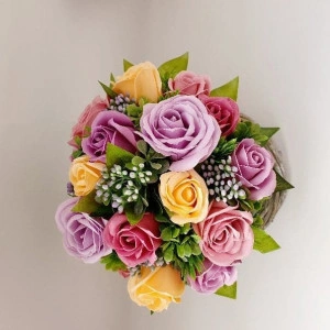 Aranjament floral in cos de nuiele -nuante prafuite si somon (cod1341) 1