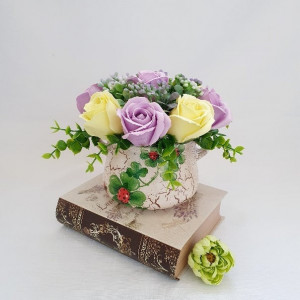Aranjament floral-lila si galben "Trifoi si buburuze" (cod 1486) 3004