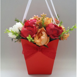 Aranjament flori artificiale-cutie conica rosie (cod 1080) - Img 2