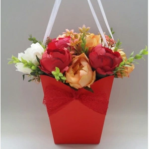 Aranjament flori artificiale-cutie conica rosie (cod 1080) - Img 2