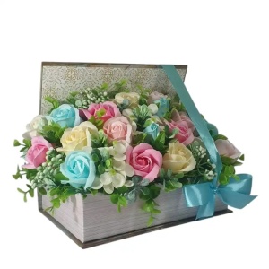 Aranjament flori de sapun -cutie carte (cod 2265)poza6