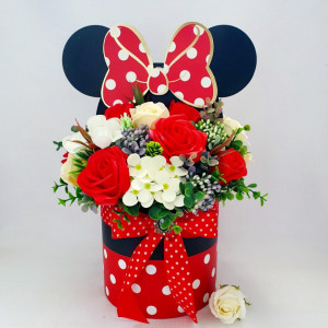 Aranjament flori de sapun-cutie Minnie Mouse 1683