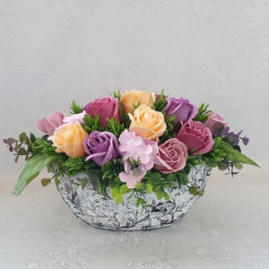 Aranjament flori de sapun-"Roses"-barcuta (cod 1300) 5