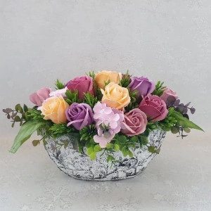 Aranjament flori de sapun-"Roses"-barcuta (cod 1300) 5