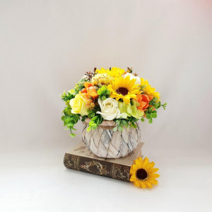 Cos rustic cu flori de sapun -alb-galben (cod 1648)4