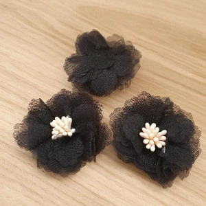 Flori din material textil pentru bijuterii-negru