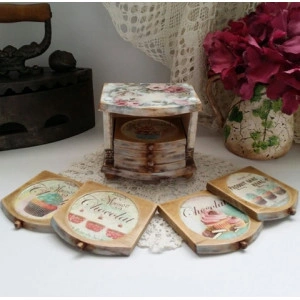 Set rustic - suport pahare si cutie