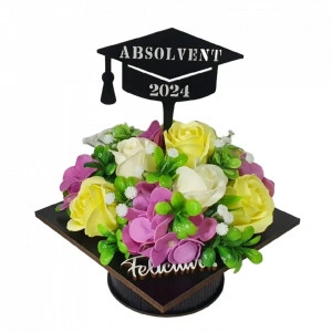 Aranjament floral "Absolvent 2024"-galben/violet (cod 2075).4