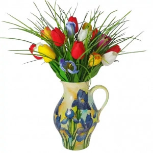 Aranjament floral cu lalele de silicon si crocus  (cod 2028) poza15
