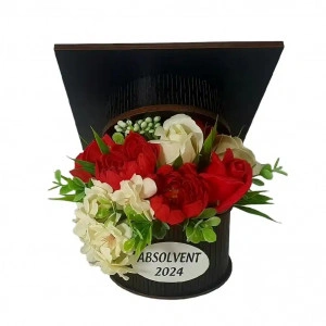 Aranjament floral cutie toca- rosu /crem(cod 2060)poza 1